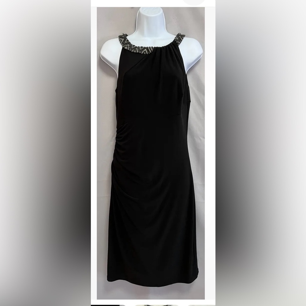 Ralph Lauren Cocktail Holiday RHINESTONE Neck Black dress size 8